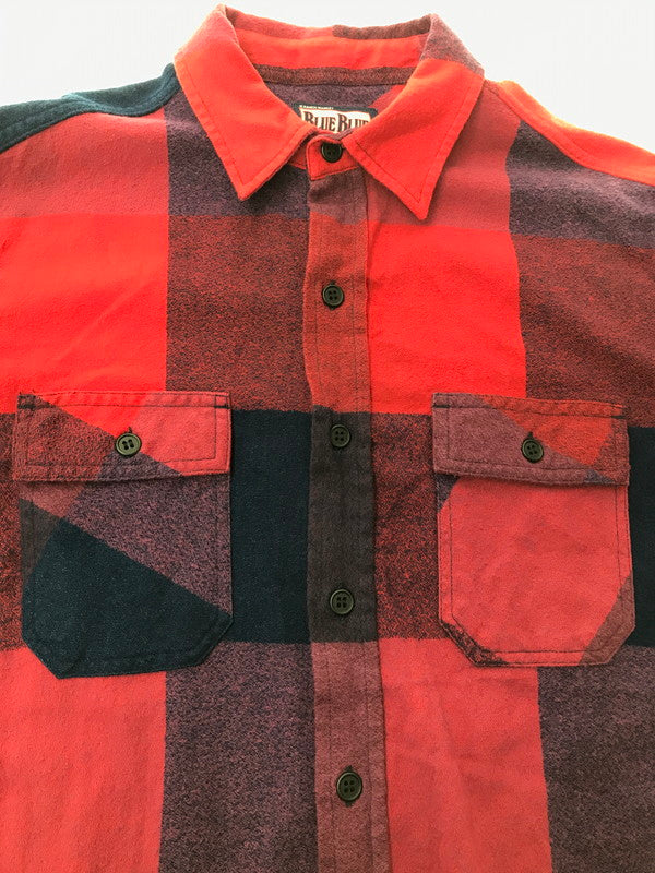 【中古品】【メンズ】 BLUE BLUE ブルーブルー BRUSHED INDIGO BLOCK CHECK WORK SHIRT RED BLUE 1004744 インディゴ ブロック チェック ワーク シャツ 145-260924-rt-41-tagh サイズ：2 カラー：レッドー/ブルー 万代Net店