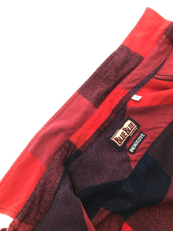 【中古品】【メンズ】 BLUE BLUE ブルーブルー BRUSHED INDIGO BLOCK CHECK WORK SHIRT RED BLUE 1004744 インディゴ ブロック チェック ワーク シャツ 145-260924-rt-41-tagh サイズ：2 カラー：レッドー/ブルー 万代Net店