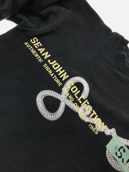 【中古品】【メンズ】 SEAN JOHN ショーンジョン 90's LOGO SWEATSHIRT BLACK 90年代 ロゴ スウェット シャツ 韓国製 トレーナー トップス 142-260924-rt-23-tagh サイズ：XL カラー：ブラック 万代Net店
