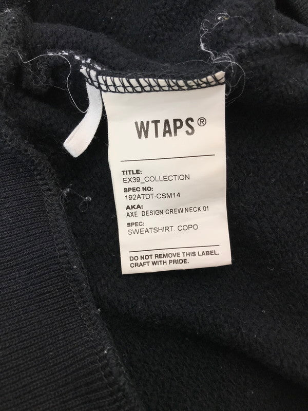【中古品】【メンズ】 WTAPS ダブルタップス 19AW AXE.DESIGN CREW NECK SWEAT BLACK クルーネック スウェット シャツ トレーナー トップス 142-260924-rt-21-tagh サイズ：1 カラー：ブラック 万代Net店