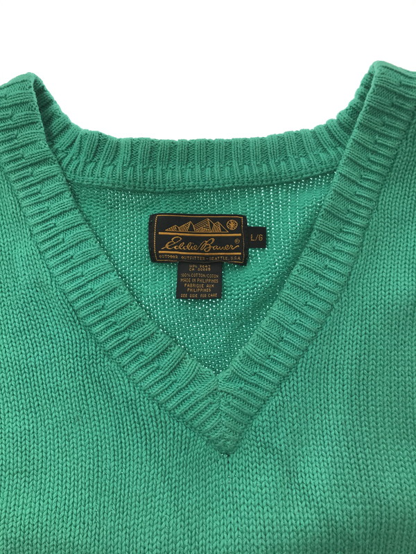 【中古品】【メンズ】 EDDIE BAUER エディー・バウアー 90’S VNECK KNIT SWEATER 90年代 Vネック ニット セーター 146-261005-na-35-tagh サイズ：L カラー：グリーン 万代Net店