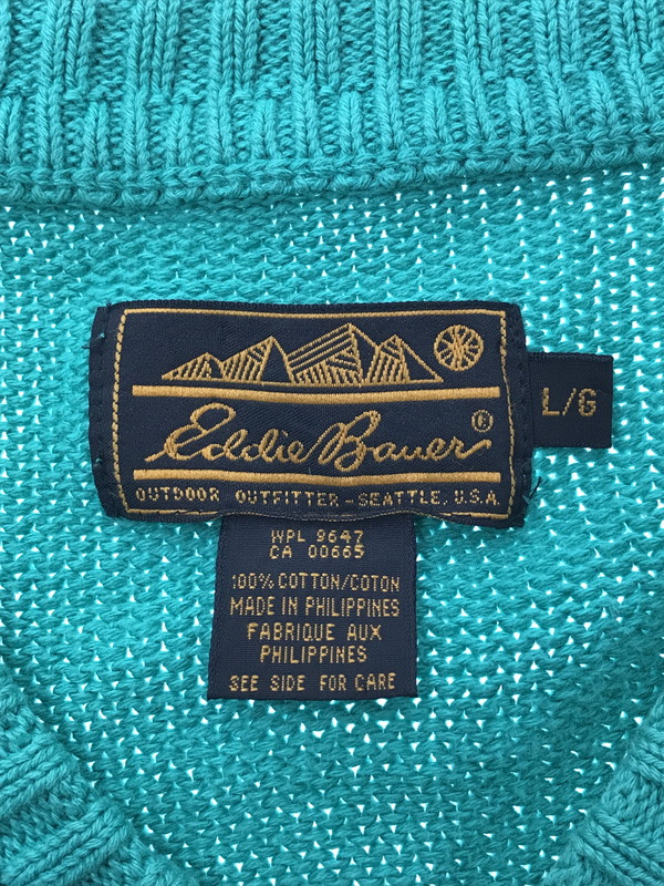 【中古品】【メンズ】 EDDIE BAUER エディー・バウアー 90’S VNECK KNIT SWEATER 90年代 Vネック ニット セーター 146-261005-na-35-tagh サイズ：L カラー：グリーン 万代Net店
