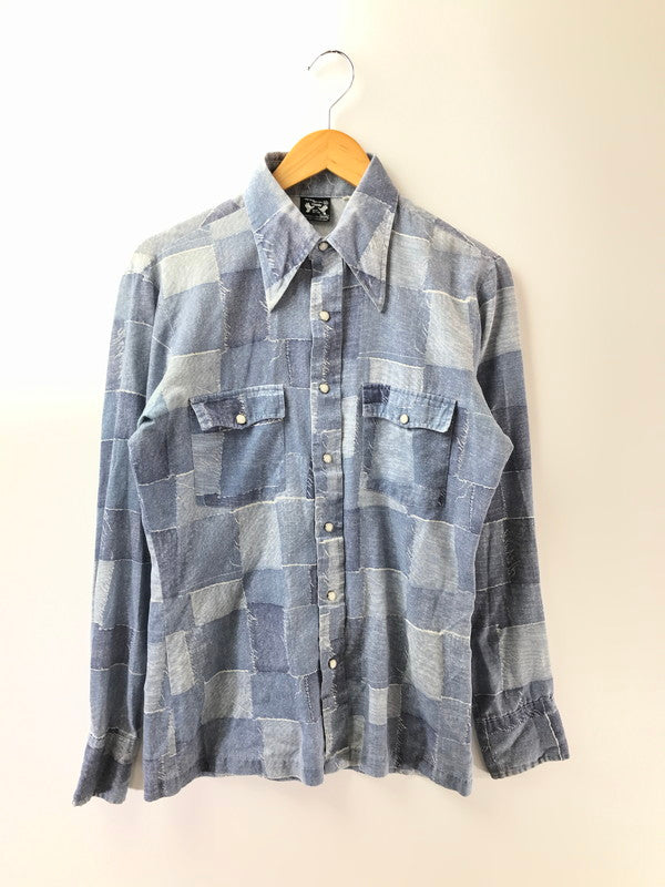 【中古品】【メンズ】 SEARS シアーズ HANDS OFF 70's PATCHWORK PRINT LS SHIRT 70年代 パッチーワーク プリント ロングスリーブ シャツ トップス 146-260924-rt-30-tagh サイズ：M カラー：ブルー 万代Net店