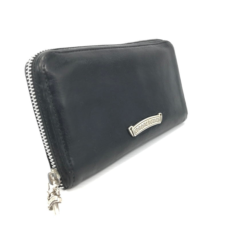 【中古品】【メンズ】 CHROME HEARTS クロムハーツ REC F ZIP#2 SCRL LABEL ブラックレザー プレーン スクロールラベル ウォレット 長財布 190-261030-rt-04-tagh カラー：ブラック 万代Net店