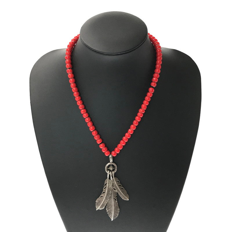 【中古品】【メンズ】 SAAD サード SV925 CUSTOM FEATHER BEADS NECKLACE カスタム フェザー ビーズ ネックレス アクセサリー 191-260928-na-03-tagh カラー：レッド/シルバー/ブラック 万代Net店