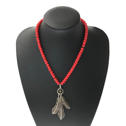 【中古品】【メンズ】 SAAD サード SV925 CUSTOM FEATHER BEADS NECKLACE カスタム フェザー ビーズ ネックレス アクセサリー 191-260928-na-03-tagh カラー：レッド/シルバー/ブラック 万代Net店