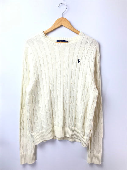 【中古品】【メンズ】 POLO RALPH LAUREN ポロ・ラルフローレン CABLE KNIT SWEATER ケーブル ニット セーター トップス 146-261002-rt-25-tagh サイズ：L カラー：ホワイト 万代Net店