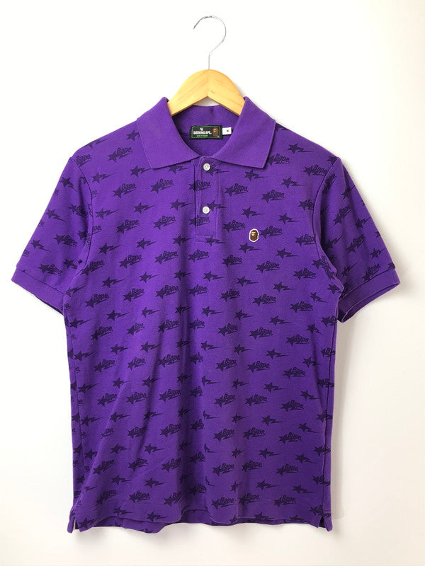 【中古品】【メンズ】 A BATHING APE アベイシングエイプ BAPE STA ALLOVER PRINT POLO SHIRT S/S オールオーバー プリント ポロシャツ トップス 142-261002-rt-21-tagh サイズ：M カラー：パープル 万代Net店