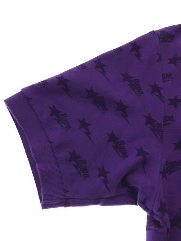 【中古品】【メンズ】 A BATHING APE アベイシングエイプ BAPE STA ALLOVER PRINT POLO SHIRT S/S オールオーバー プリント ポロシャツ トップス 142-261002-rt-21-tagh サイズ：M カラー：パープル 万代Net店