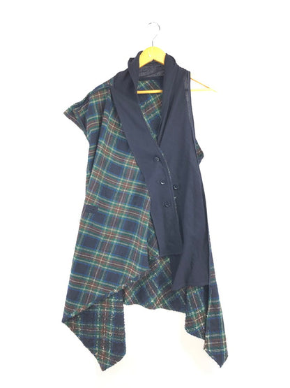 【中古品】【メンズ】 Y'S ワイズ PILING WOOL CHECK ASYMMETRY VEST YM-D31-120 ピリングウール チェック アシンメトリー ロングベスト 140-261001-na-14-tagh サイズ：2 カラー：マルチカラー 万代Net店