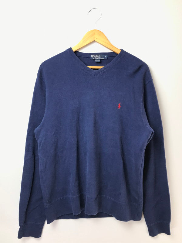 【中古品】【メンズ】 POLO RALPH LAUREN ポロ・ラルフローレン 90's VNECK COTTON SWEAT 90年代 Vネック コットン スウェット トレーナー トップス 146-261002-rt-39-tagh サイズ：S カラー：ネイビー 万代Net店