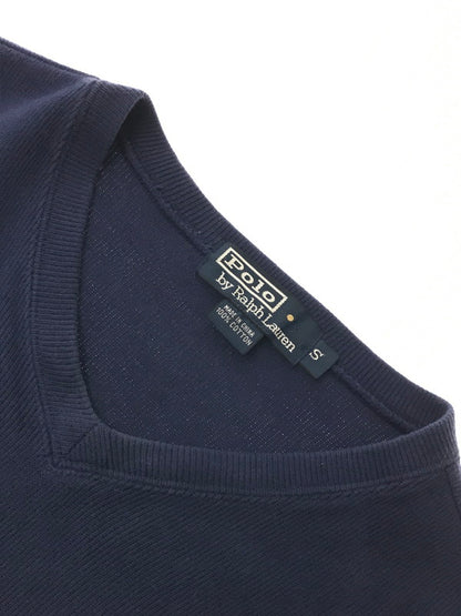 【中古品】【メンズ】 POLO RALPH LAUREN ポロ・ラルフローレン 90's VNECK COTTON SWEAT 90年代 Vネック コットン スウェット トレーナー トップス 146-261002-rt-39-tagh サイズ：S カラー：ネイビー 万代Net店