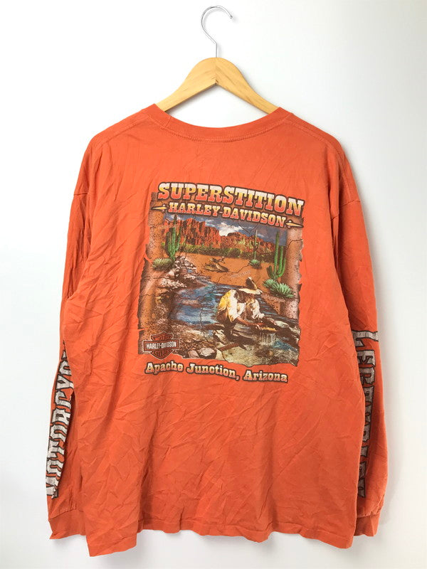 【現状渡し品】【メンズ】 HARLEY-DAVIDSON ハレー ダビッドソン APACHE JUNCTION ARIZONA L/S T-SHIRT アパッチ ジャンクション アリゾナ ロングスリーブ Tシャツ 146-261002-rt-37-tagh サイズ：XL カラー：オレンジ 万代Net店