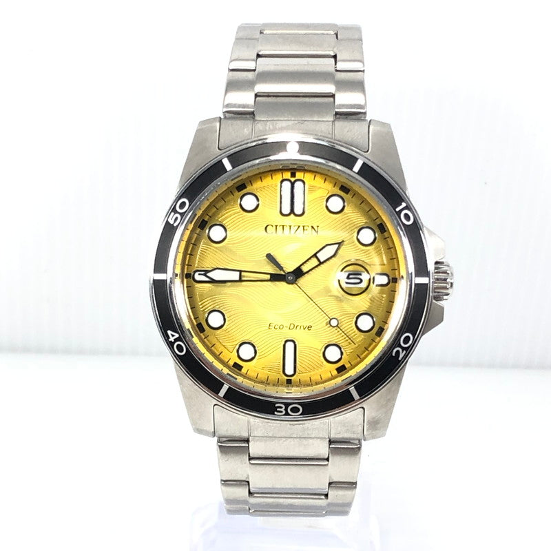 【中古品】【メンズ】 CITIZEN シチズン ECO-DRIVE J810-0084W03 エコドライブ イエロー文字盤 海外限定モデル 腕時計 余りコマ2個 197-261007-na-14-tagh カラー：シルバー/イエロー 万代Net店