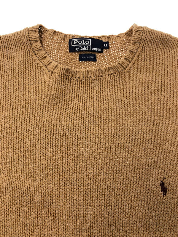 【中古品】【メンズ】 POLO RALPH LAUREN ポロ・ラルフローレン 90’S CREWNECK COTTON KNIT SWEATER クルーネック コットン ニット セーター 146-261003-na-08-tagh サイズ：LL カラー：ベージュ 万代Net店