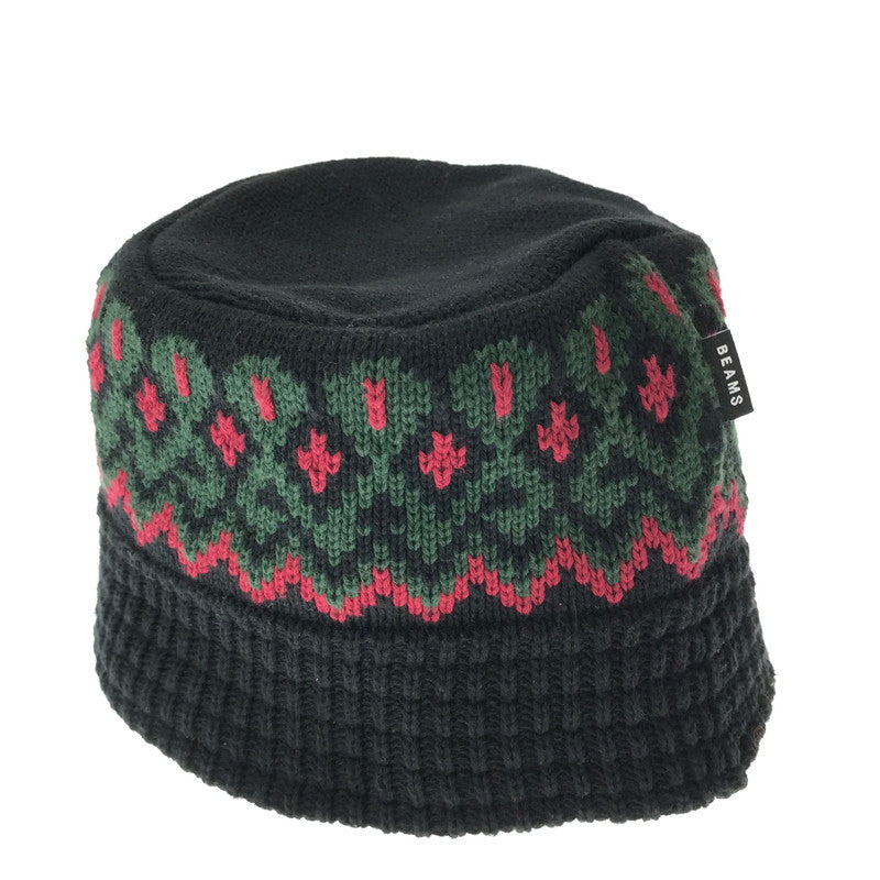 【中古品】【メンズ】 BEAMS ビームス JACQUARD KNIT BUCKET HAT 11-41-1492-428-647088 ジャカード ニット バケット ハット 帽子 185-261023-ty-14-tagh カラー：ブラック 万代Net店