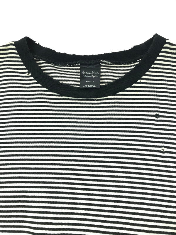 【中古品】【メンズ】 NUMBER(N)INE ナンバーナイン NIGHT CRAWLER期 05SS ASYMMETRY BORDER CUT AND SEW アシンメトリー ボーダー カットソー 140-261011-na-21-tagh サイズ：3 カラー：ブラック/ホワイト 万代Net店
