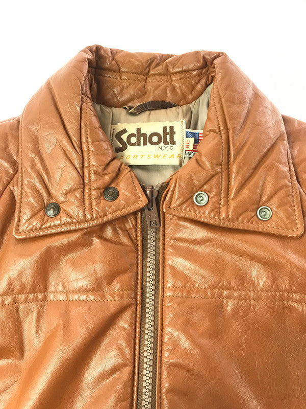 【中古品】【メンズ】 SCHOTT ショット USA製 80'S LEATHER JACKET 80年代 レザー 中綿ジャケット アウター 145-261019-na-20-tagh サイズ：38 カラー：ブラウン 万代Net店