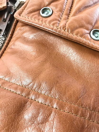 【中古品】【メンズ】 SCHOTT ショット USA製 80'S LEATHER JACKET 80年代 レザー 中綿ジャケット アウター 145-261019-na-20-tagh サイズ：38 カラー：ブラウン 万代Net店