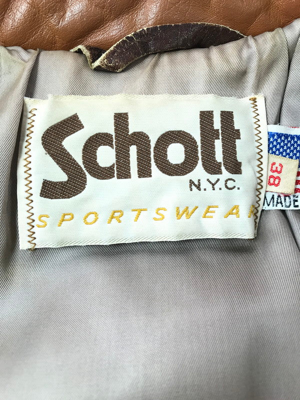 【中古品】【メンズ】 SCHOTT ショット USA製 80'S LEATHER JACKET 80年代 レザー 中綿ジャケット アウター 145-261019-na-20-tagh サイズ：38 カラー：ブラウン 万代Net店