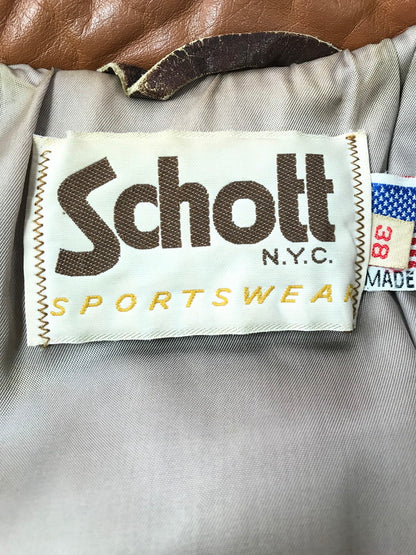 【中古品】【メンズ】 SCHOTT ショット USA製 80'S LEATHER JACKET 80年代 レザー 中綿ジャケット アウター 145-261019-na-20-tagh サイズ：38 カラー：ブラウン 万代Net店