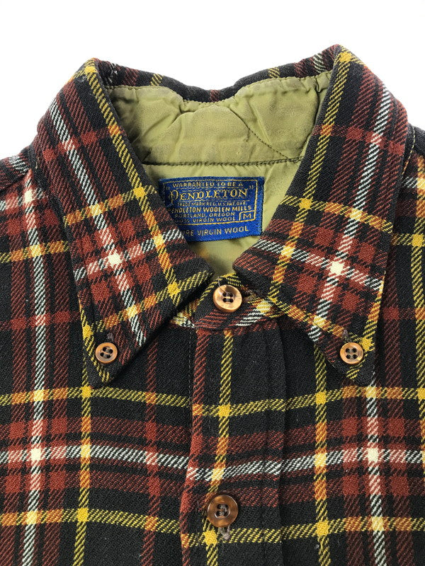 【ジャンク品】【メンズ】 PENDLETON ペンドルトン 60'S L/S BD WOOL CHECK SHIRT 60年代 ボタンダウン ウール チェックシャツ 長袖シャツ 146-261020-na-20-tagh サイズ：M カラー：ブラウン系 万代Net店