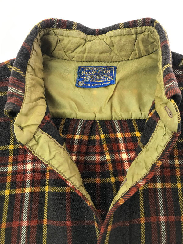 【ジャンク品】【メンズ】 PENDLETON ペンドルトン 60'S L/S BD WOOL CHECK SHIRT 60年代 ボタンダウン ウール チェックシャツ 長袖シャツ 146-261020-na-20-tagh サイズ：M カラー：ブラウン系 万代Net店