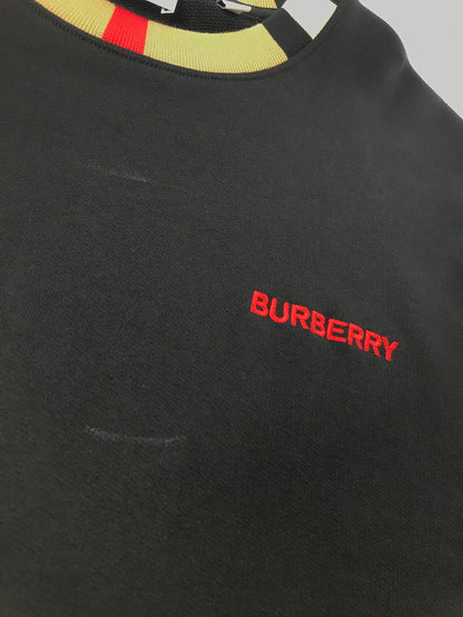 【中古品】【メンズ】 BURBERRY バーバリー ICON STRIPE COLLAR COTTON SWEATSHIRT 8091047 アイコン ストライプ カラー スウェットシャツ トレーナー 141-261019-na-14-tagh サイズ：L カラー：ブラック 万代Net店