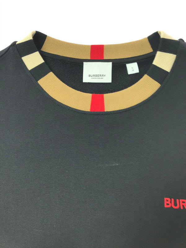【中古品】【メンズ】 BURBERRY バーバリー ICON STRIPE COLLAR COTTON SWEATSHIRT 8091047 アイコン ストライプ カラー スウェットシャツ トレーナー 141-261019-na-14-tagh サイズ：L カラー：ブラック 万代Net店
