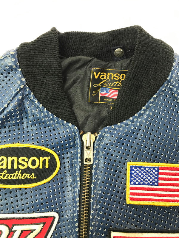 【中古品】【メンズ】 VANSON バンソン PUNCHING LEATHER BLOUSON パンチング レザージャケット アウター 145-261019-na-15-tagh サイズ：36 カラー：ブルー 万代Net店