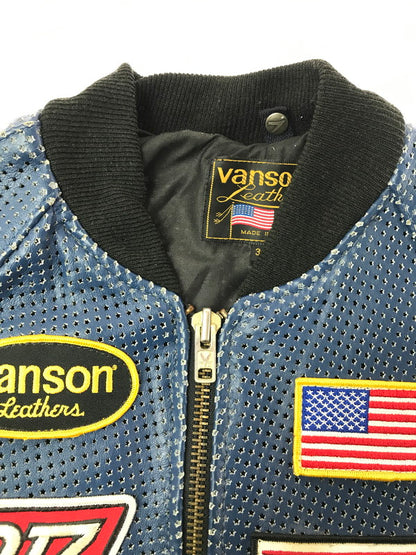 【中古品】【メンズ】 VANSON バンソン PUNCHING LEATHER BLOUSON パンチング レザージャケット アウター 145-261019-na-15-tagh サイズ：36 カラー：ブルー 万代Net店