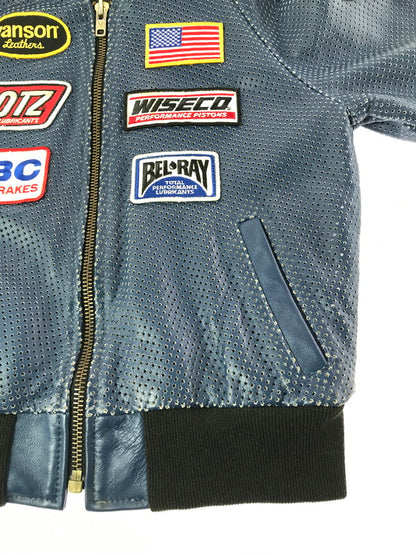【中古品】【メンズ】 VANSON バンソン PUNCHING LEATHER BLOUSON パンチング レザージャケット アウター 145-261019-na-15-tagh サイズ：36 カラー：ブルー 万代Net店