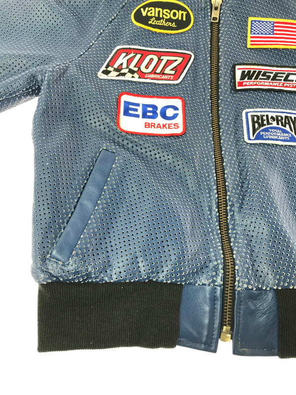 【中古品】【メンズ】 VANSON バンソン PUNCHING LEATHER BLOUSON パンチング レザージャケット アウター 145-261019-na-15-tagh サイズ：36 カラー：ブルー 万代Net店