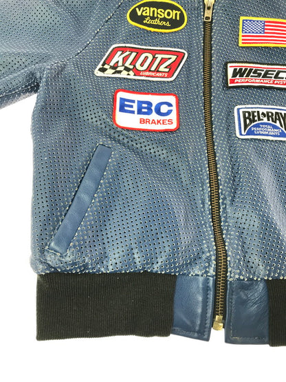 【中古品】【メンズ】 VANSON バンソン PUNCHING LEATHER BLOUSON パンチング レザージャケット アウター 145-261019-na-15-tagh サイズ：36 カラー：ブルー 万代Net店