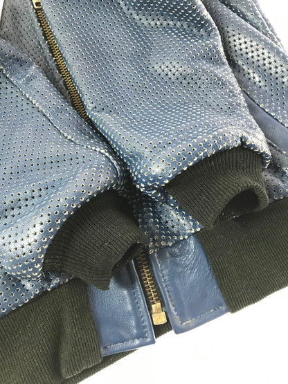 【中古品】【メンズ】 VANSON バンソン PUNCHING LEATHER BLOUSON パンチング レザージャケット アウター 145-261019-na-15-tagh サイズ：36 カラー：ブルー 万代Net店
