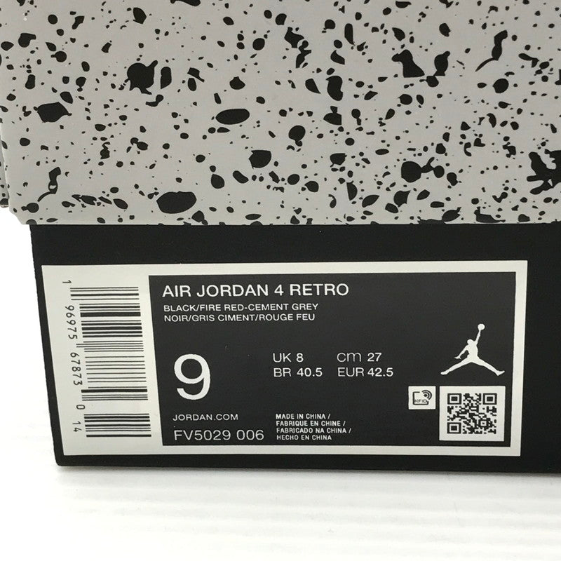 【中古品】【メンズ】 NIKE ナイキ AIR JORDAN 4 RETRO FV5029-006 エアジョーダン 4 レトロ スニーカー 靴 160-261018-na-02-tagh サイズ：27cm US 9 カラー：BLACK/FIRE RED-CEMENT GREY 万代Net店