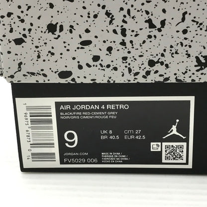 【中古品】【メンズ】 NIKE ナイキ AIR JORDAN 4 RETRO FV5029-006 エアジョーダン 4 レトロ スニーカー 靴 160-261018-na-02-tagh サイズ：27cm US 9 カラー：BLACK/FIRE RED-CEMENT GREY 万代Net店
