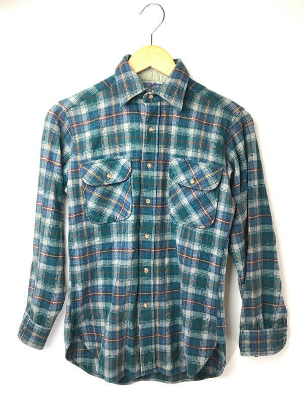 【中古品】【メンズ】 PENDLETON ペンドルトン 70'S USA WOOL CHECK L/S SHIRT 70年代 USA製 ウール チェック 長袖 シャツ トップス 146-261026-ty-14-tagh サイズ：S カラー：ブルー/グリーン 万代Net店