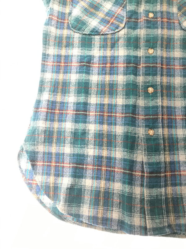 【中古品】【メンズ】 PENDLETON ペンドルトン 70'S USA WOOL CHECK L/S SHIRT 70年代 USA製 ウール チェック 長袖 シャツ トップス 146-261026-ty-14-tagh サイズ：S カラー：ブルー/グリーン 万代Net店