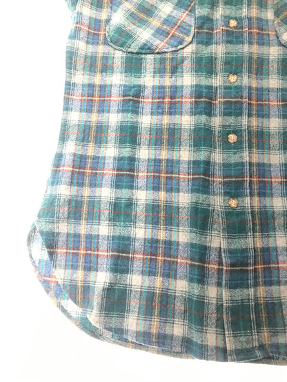 【中古品】【メンズ】 PENDLETON ペンドルトン 70'S USA WOOL CHECK L/S SHIRT 70年代 USA製 ウール チェック 長袖 シャツ トップス 146-261026-ty-14-tagh サイズ：S カラー：ブルー/グリーン 万代Net店