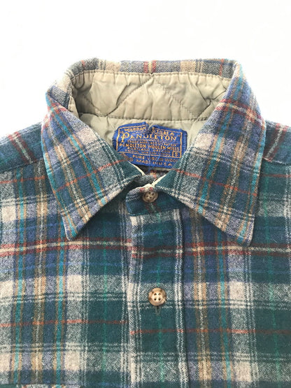 【中古品】【メンズ】 PENDLETON ペンドルトン 70'S USA WOOL CHECK L/S SHIRT 70年代 USA製 ウール チェック 長袖 シャツ トップス 146-261026-ty-14-tagh サイズ：S カラー：ブルー/グリーン 万代Net店
