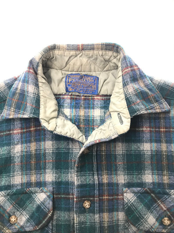 【中古品】【メンズ】 PENDLETON ペンドルトン 70'S USA WOOL CHECK L/S SHIRT 70年代 USA製 ウール チェック 長袖 シャツ トップス 146-261026-ty-14-tagh サイズ：S カラー：ブルー/グリーン 万代Net店