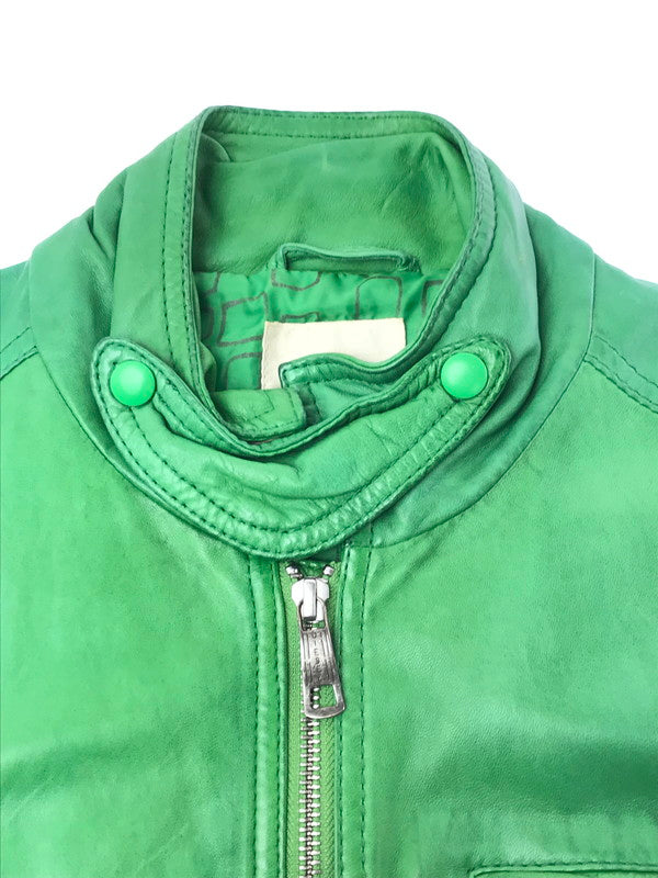 【現状渡し品】【メンズ】 DIESEL ディーゼル LEATHER RIDERS JACKET レザー ライダースジャケット アウター 141-261025-na-04-tagh サイズ：S カラー：グリーン 万代Net店