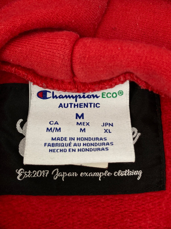 【中古品】【メンズ】 EXAMPLE エグザンプル × Champion チャンピオン 別注 コラボ BLESS PULLOVER HOODIE ブレス プルオーバーフーディー トップス パーカー 178-260725-kk-01-hon サイズ：XL カラー：レッド 万代Net店