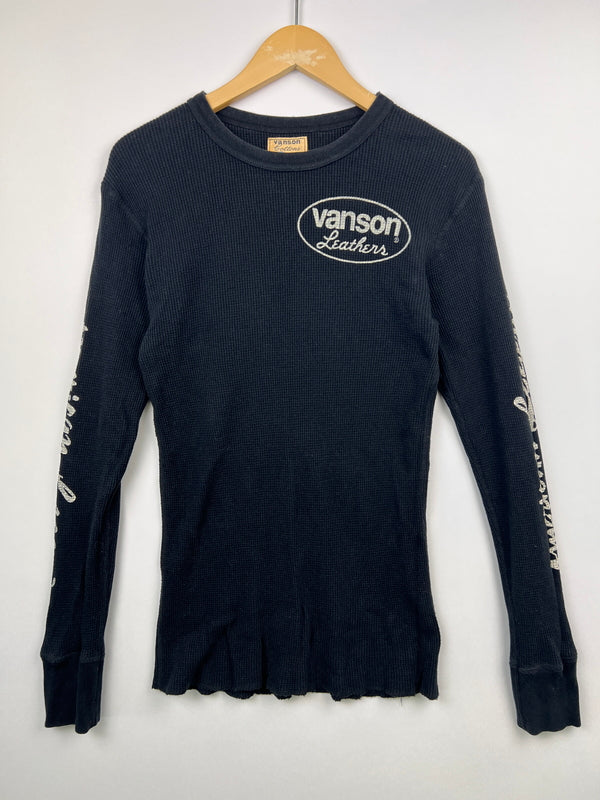 【中古品】【メンズ/レディース】 VANSON バンソン L/S PRINT THERMAL TEE ロングスリーブ プリント サーマル Tシャツ 長袖 トップス 178-260719-kk-09-hon サイズ：L カラー：BLACK 万代Net店