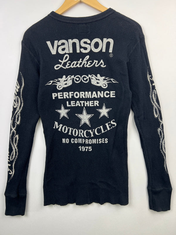 【中古品】【メンズ/レディース】 VANSON バンソン L/S PRINT THERMAL TEE ロングスリーブ プリント サーマル Tシャツ 長袖 トップス 178-260719-kk-09-hon サイズ：L カラー：BLACK 万代Net店