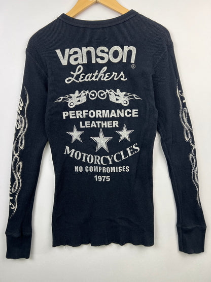 【中古品】【メンズ/レディース】 VANSON バンソン L/S PRINT THERMAL TEE ロングスリーブ プリント サーマル Tシャツ 長袖 トップス 178-260719-kk-09-hon サイズ：L カラー：BLACK 万代Net店
