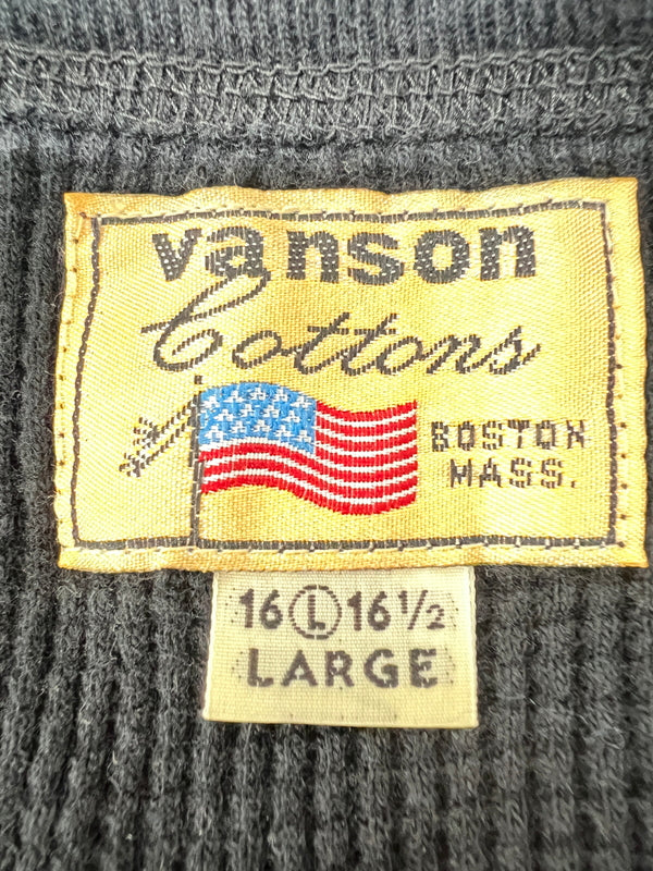 【中古品】【メンズ/レディース】 VANSON バンソン L/S PRINT THERMAL TEE ロングスリーブ プリント サーマル Tシャツ 長袖 トップス 178-260719-kk-09-hon サイズ：L カラー：BLACK 万代Net店