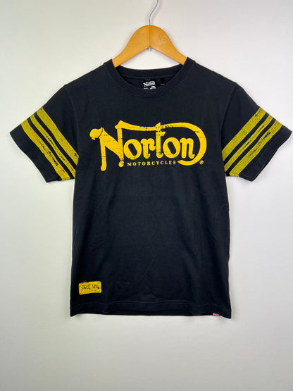 【中古品】【メンズ】 NORTON ノートン MOTOR CYCLE DESIGN S/S TEE 12N1000M モーターサイクルデザイン ショートスリーブ Tシャツ 半袖 トップス 178-260719-kk-04-hon サイズ：M カラー：BLACK 万代Net店