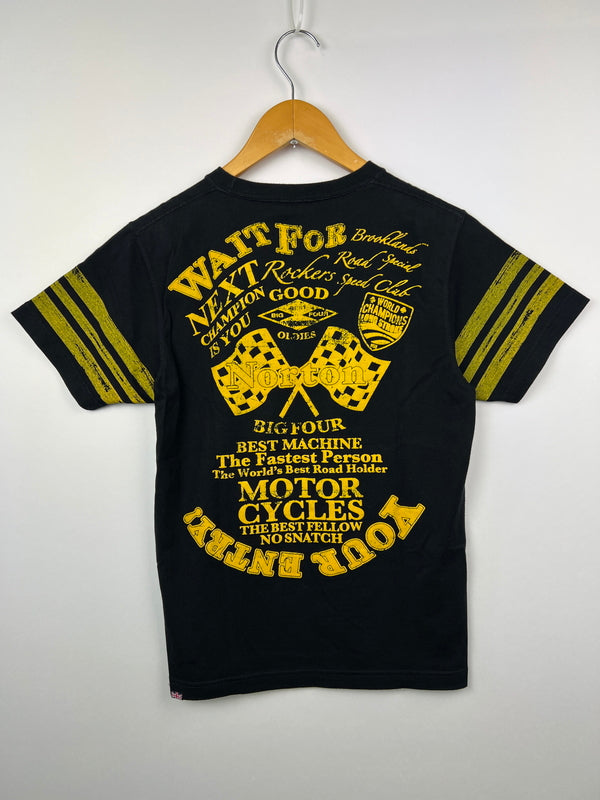 【中古品】【メンズ】 NORTON ノートン MOTOR CYCLE DESIGN S/S TEE 12N1000M モーターサイクルデザイン ショートスリーブ Tシャツ 半袖 トップス 178-260719-kk-04-hon サイズ：M カラー：BLACK 万代Net店